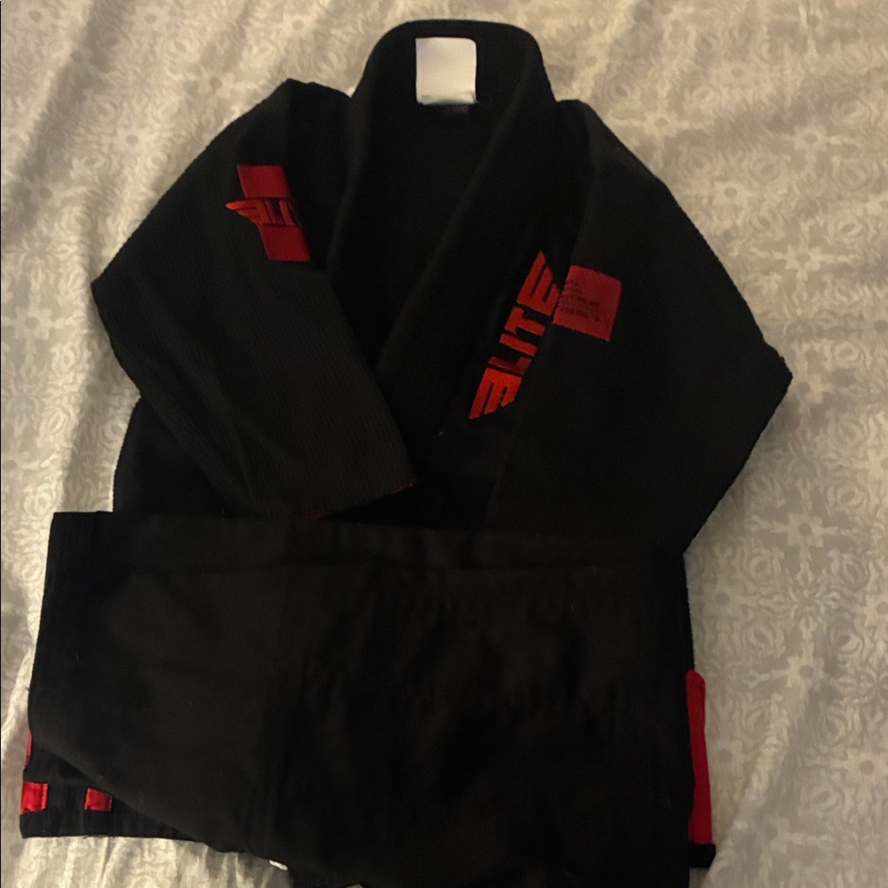Elite Black Jiu Jitsu Gi with Red Accents Child